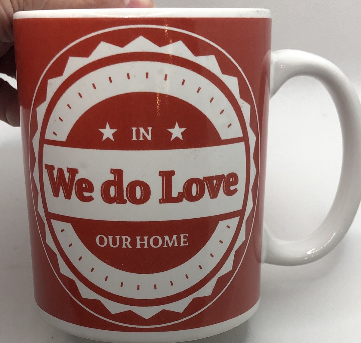 We Do LOVE In Our Home Coffee 20 oz American Atelier RED Mug NICE