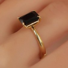 Black Onyx Ring 18k Gold Plated Handmade Gemstone Ring Solitaire Wedding Ring