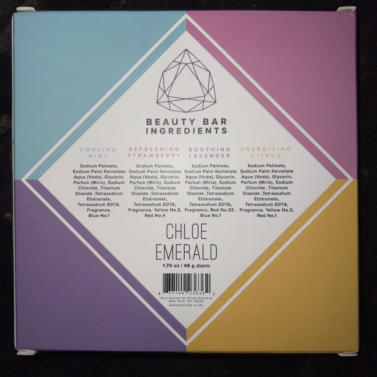 Chloe Emerald 4-Piece Beauty Bar Luxury Soap Set Lavender Citrus Strawberry Mint