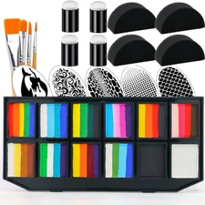 Bowitzki Professional Split Cake Face Paint Kit with Sponges Stencils Brush Kit