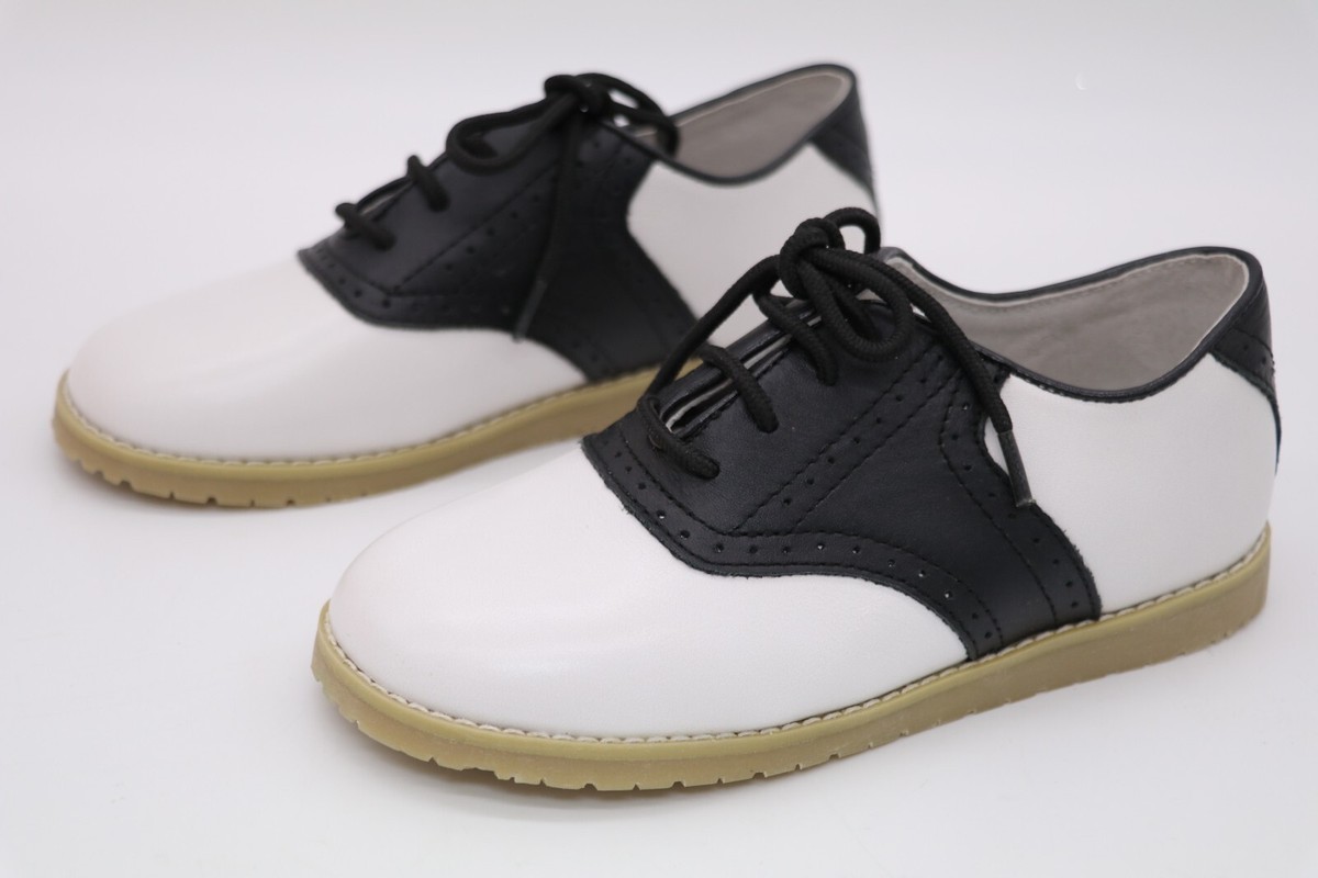 L'AMOUR KIDS WHITE BLACK LEATHER SADDLE OXFORDS LACE UP SHOES CHOOSE SIZE  NEW
