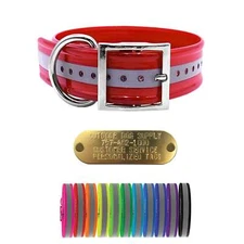1 1/2" Reflective Premium Glow Tuff D Ring Large Dog Collar with Custom Tag