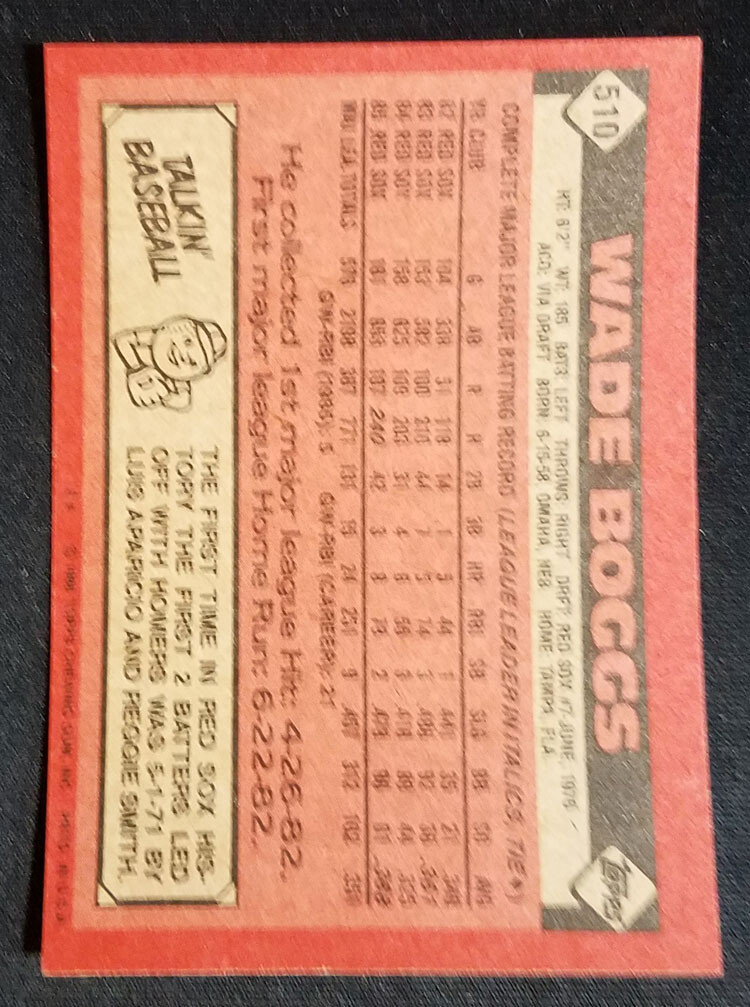 1986 Topps #510 Wade Boggs Boston Red Sox (HOF) NM-MINT | eBay