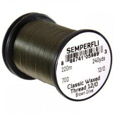 Semperfli Classic Waxed Thread 12/0 70D Brown Olive 220m - Fly Tying Materials