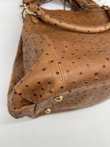 GILI Purse Cognac Brown Ostrich Embossed Leather Large Handbag Purse NICE! - Picture 12 of 14