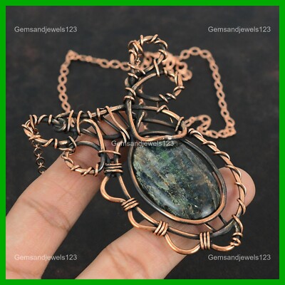 Natural Kyanite Wire Wrapped Artisan Chain Throat Chakra Wife Necklace Copper