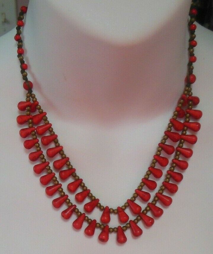 Vintage Hand-knotted Red Bead Necklace - image 1
