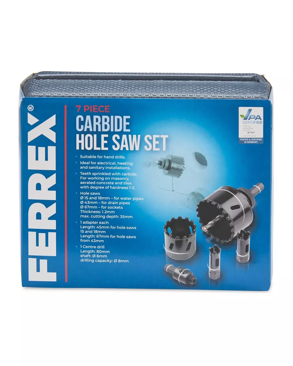 Ferrex Carbide Hole Saw Set 7 Piece for electrical heating installation etc