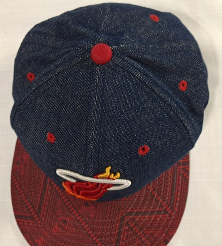 New Era Miami Heat Snapback Hat Hardwood Classic Denim Tribal Wide Flat Brim M/L - Picture 7 of 12