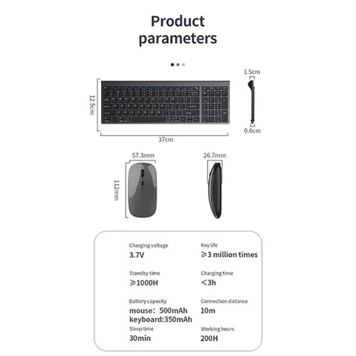 Slim Rechargeable Bluetooth Keyboard and Mouse Set Wireless Keyboard and Mouse - Picture 12 of 22