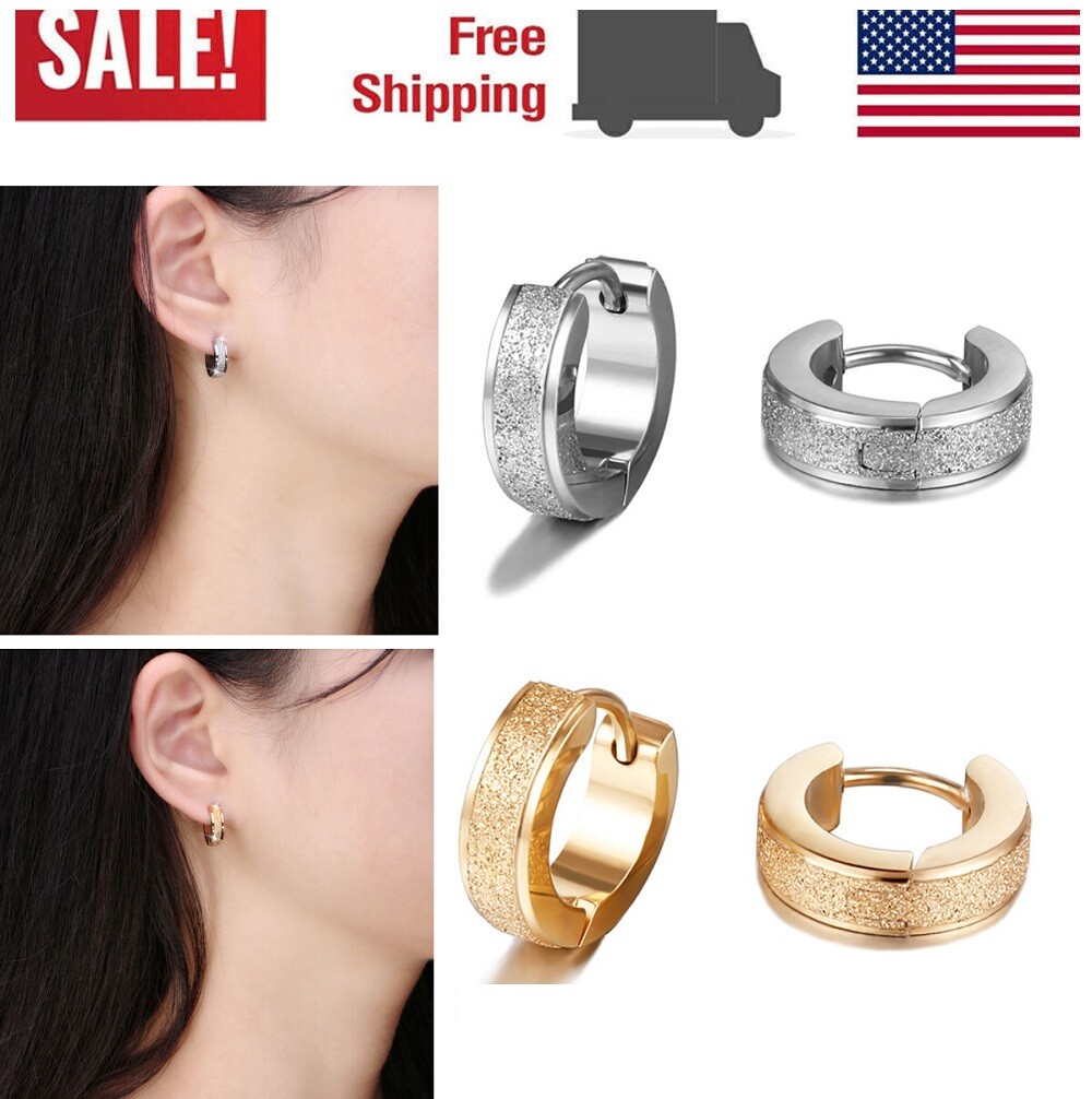 Hoop Earrings for Women Men Stainless Steel Unique Small Matte Huggie Piercing-image