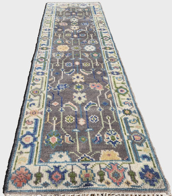 2'5''X 8'1 HAND-KNOTTED TURKISH OUSHAK TRIBAL VINTAGE WOOL muted gray RUG RUNNER