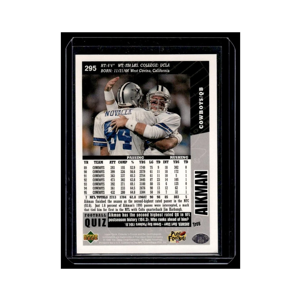Troy Aikman 1996 Collector's Choice #295 Dallas Cowboys Football Card NM - Image 2 of 3