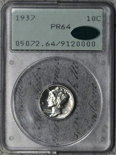1937 Mercury Dime PCGS CAC PR64 Early Proof in Old Rattler Holder! #10EQY