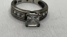 Vintage Princess Cut 925 Sterling Silver CZ Engagement Ring Sz 7