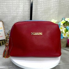(E4) Borsa trucco Missoni rossa con logo oro e chiusura con cerniera