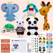 6 PCS Crochet Animal Kit for Beginners Kids Knitting Set with Video Yarn