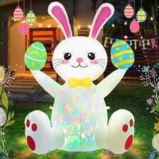 Easter Inflatables Outdoor Decorations 4ft Cute Inflatable Bunny Hold Eggs Bl...