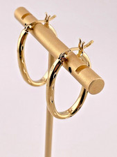 GOLD OVER 925 STERLING SILVER DIAMOND CUT TEXTURE OVAL HOOP EARRINGS 1.25" 321