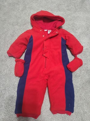 Small Wonders Baby 12 Months Hooded Snowsuit Fleece Zipper Snap One Piece Warm 