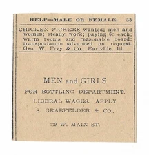 1918 S. Grabfelder & Co. - Whiskey Bottlers Wanted - Men & Girls - Louisville KY