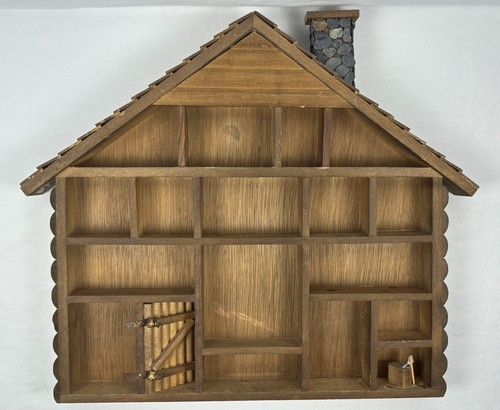 VTG Enesco Wood House Roof Shadow Box Curio Compartment Display Case Miniatures