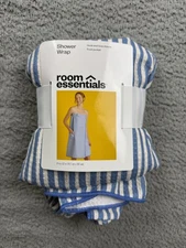 Room Essentials Shower Wrap Womens One Size Blue White Stripe Bath Spa Towel New