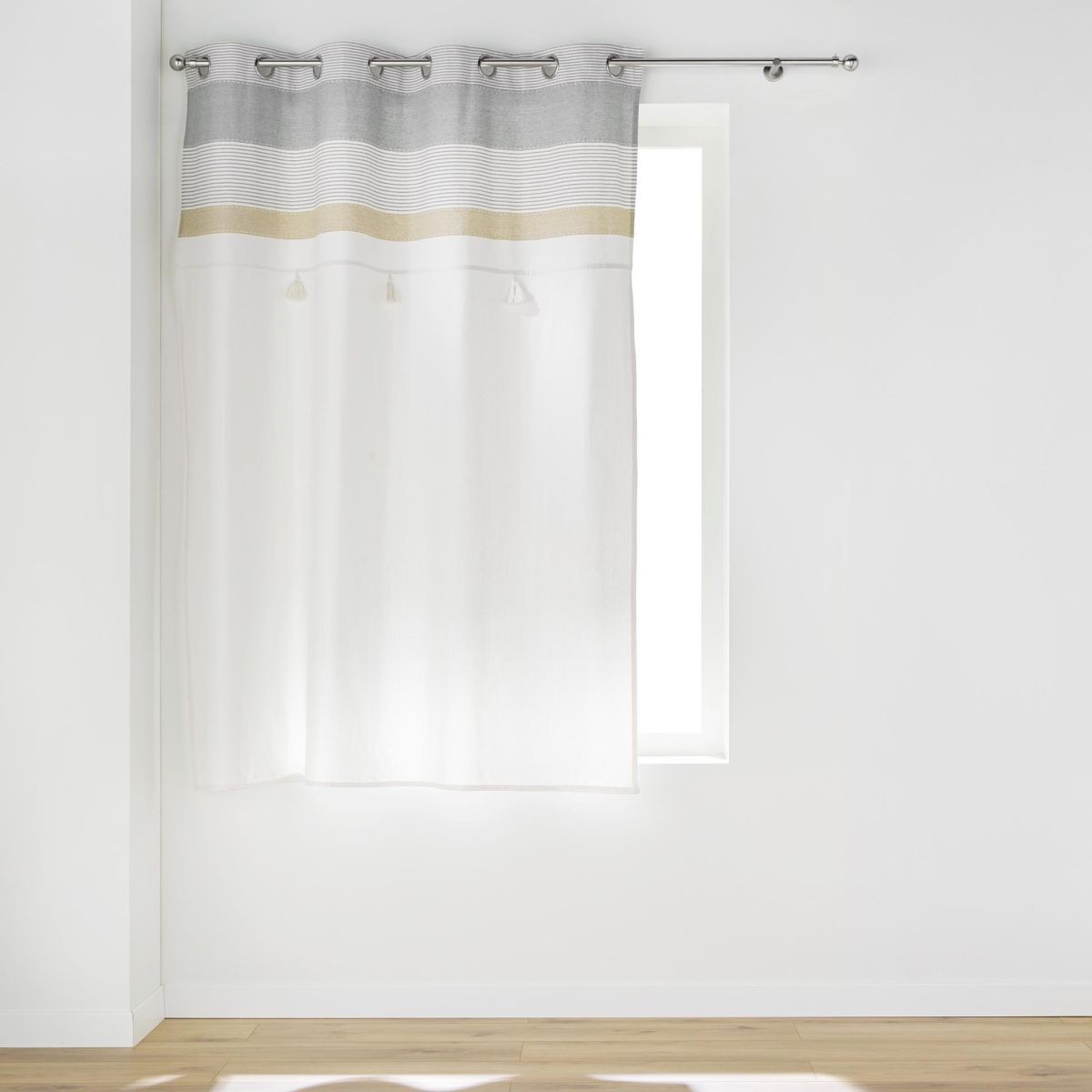 Rideau à œillets blanc et gris Iliade 140x180 cm pour fenêtres