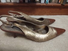PRADA 39.5 GOLD SEQUIN and LEATHER SPECTATOR SLINGBACKS EPIC VINTAGE