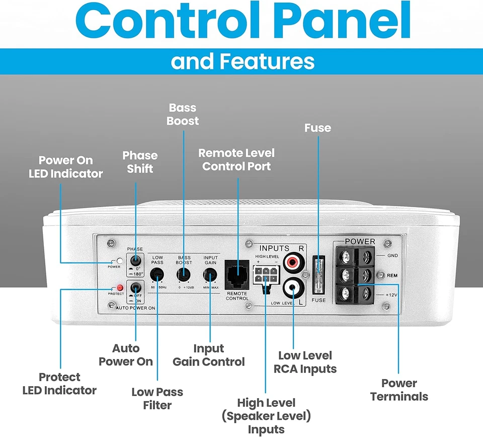 8-Inch Low-Profile Amplified Subwoofer System - 600 Watt Compact Enclosed Active - Image 2 of 4