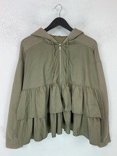 Zara Khaki Plain Zip Hoodie Regular Long Sleeve Ruffle Hem M
