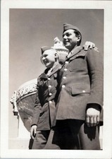 WW2 Photo Of Two Soldiers Smiling In Uniform Near Fountain