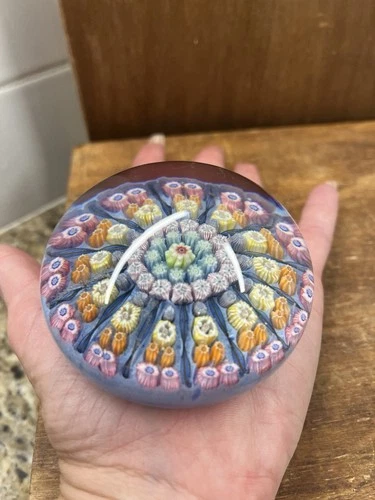 Vintage Murano Millefiori Floral Art Glass Large Paperweight Boho Chic 13 Spinal