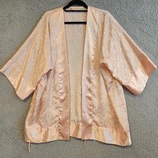Victoria's Secret Kimono Robe Womens One Size Pink Satin Jacquard Floral Lounge