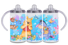 Handmade-12oz Stainless Steel Dual Lid Sippy Cup-Winnie the Pooh-Toddler-Gift