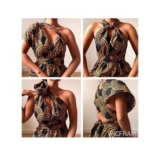 Afrodesiac wold Wide Tropical Halter Maxi Dress Multiple Wear Elastic Band Waist