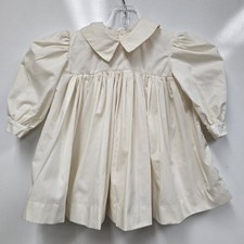 Vintage Handmade Ivory Cream Baby Girl Collared Dress Puffy Sleeves