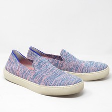 Rothys The Sneaker Slip On Blue Pink Turquoise Melange Knit Womens Shoes 8.5