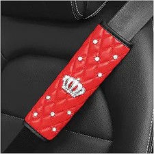 Bling Car Seatbelt Cover, 2PCS Rhinestones Crown Vehicle Seat Belt Strap Red