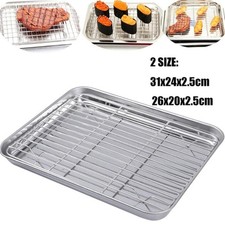 Stainless Steel barbq Baking Roasting Tray Grill Oil Drain Rack Set Oven kitchen
