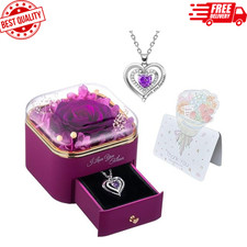 Women Gifts Ideas for Valentines Day, Preserved Forever Rose Gift with Necklace 