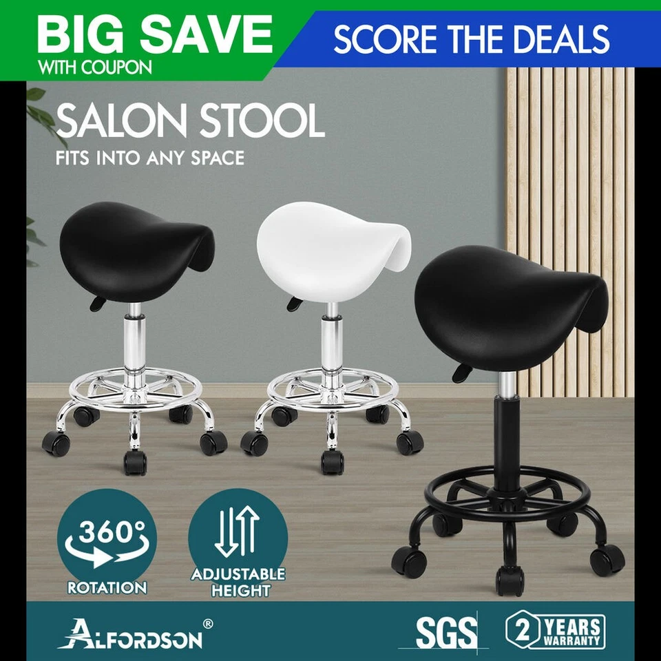 ALFORDSON Salon Stool Saddle Swivel Barber Hair Dress Leather Chair Sierra