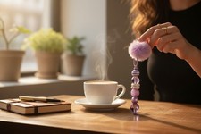 Lavender Pom Pom Keychain With Beaded Details - Stylish Accessory For Bags Key
