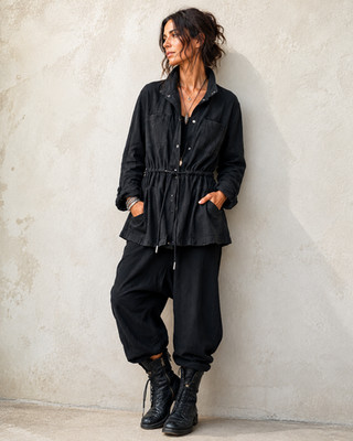 Keren Hart Black Boho Lagenlook Grunge With Goth Appeal Gauzy Textured Jacket LG