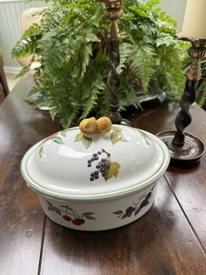 Vintage Royal Worcester Evesham Vale Oval Lidded Casserole Dish Pear Handle 1986