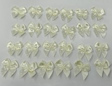 24 pcs Ivory  White Satin Ribbon Polka Dot Bows Applique Sewing Craft Trims