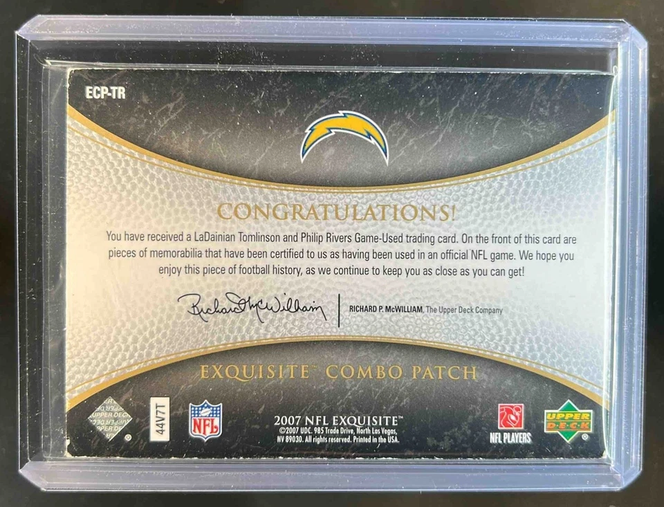 2007 Upper Deck Exquisite LaDainian Tomlinson Philip Rivers Patch Combos #/25 - Image 2 of 2