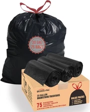 30 Gallon Trash Bags Drawstring, 75 Count Bulk, Black & Unscented, Multi-purp...