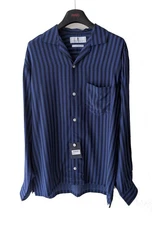 Turnbull & Asser Blue Black Striped Silk Shirt Size Medium £475 Made in England