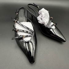 Coutgo Women's Black Patent Slingback Pointed Toe Kitten Heel Shoes